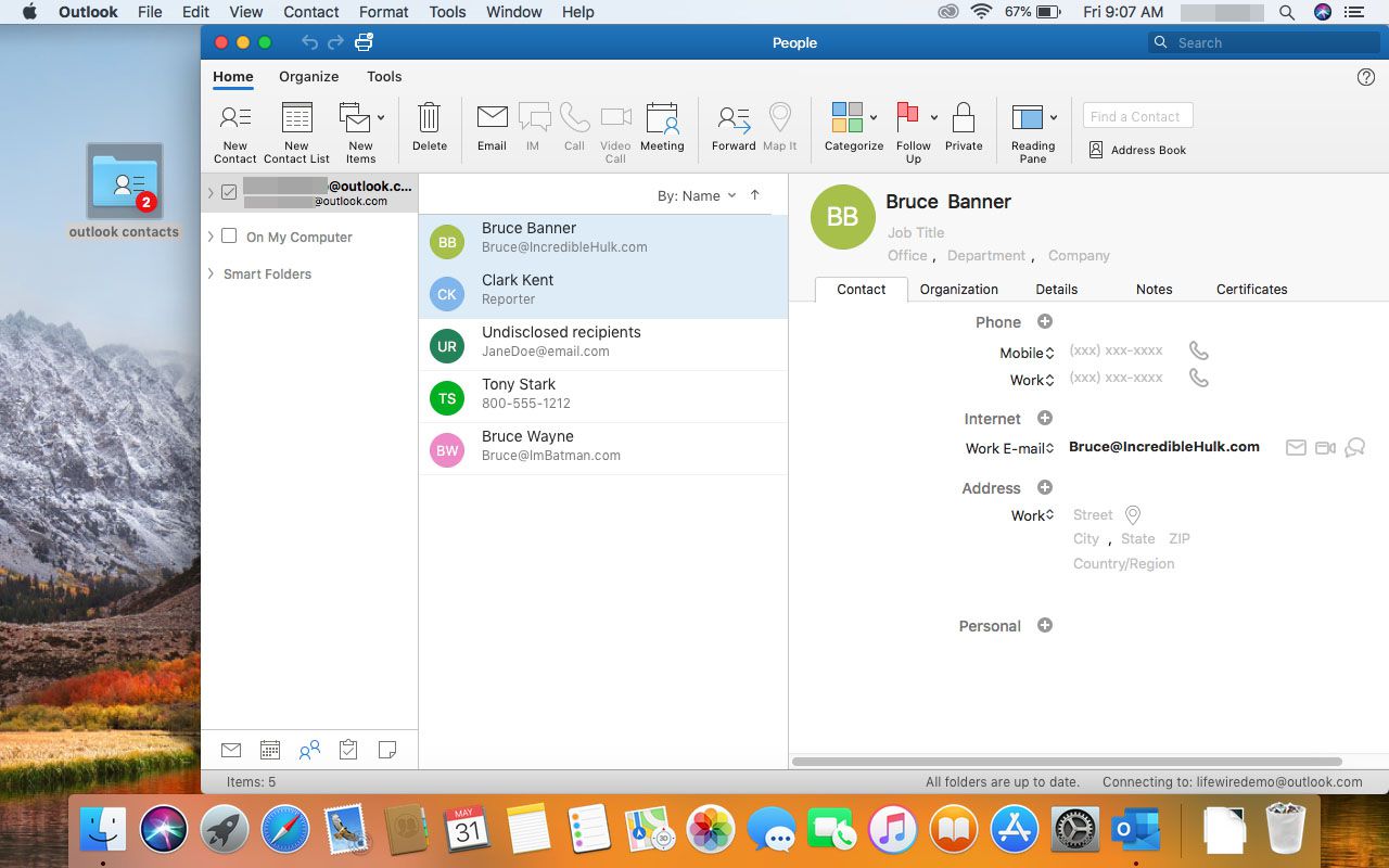 contacts disappear on office 365 for mac